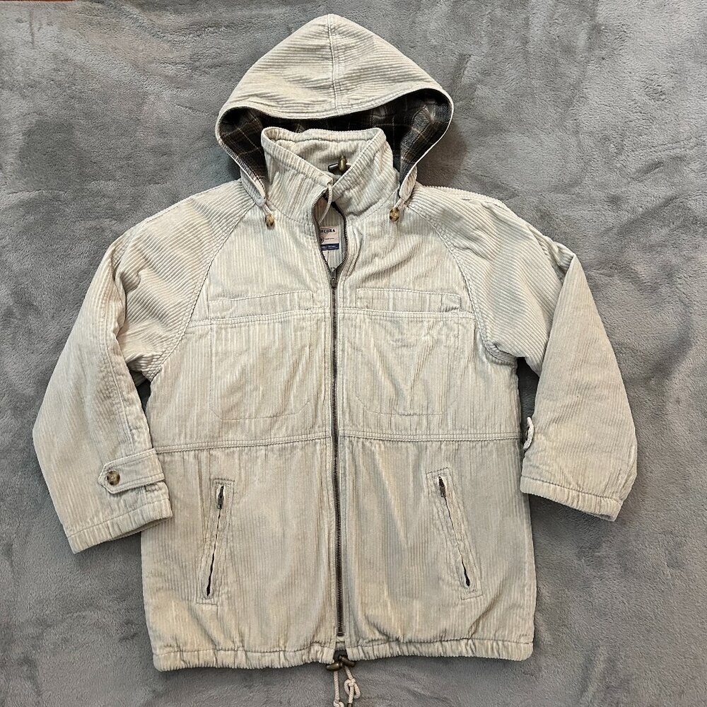 Vintage High Sierra Cream Corduroy Barn Coat Jacket Women's MEDIUM Hooded